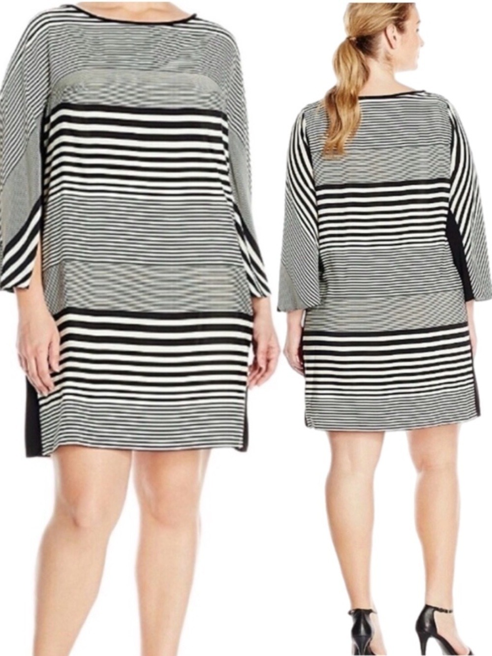 Donna Ricco VINTAGE Plus Size Stripe Dress with Colman Sleeves in 18W